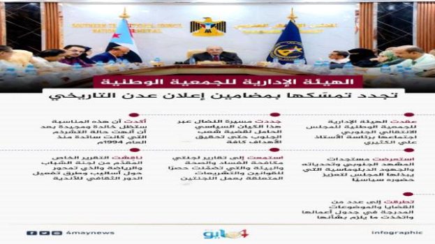 الهيئة الإدارية للجمعية الوطنية تجدد تمسّكها بمضامين إعلان عدن التاريخي.. انفوجرافيك